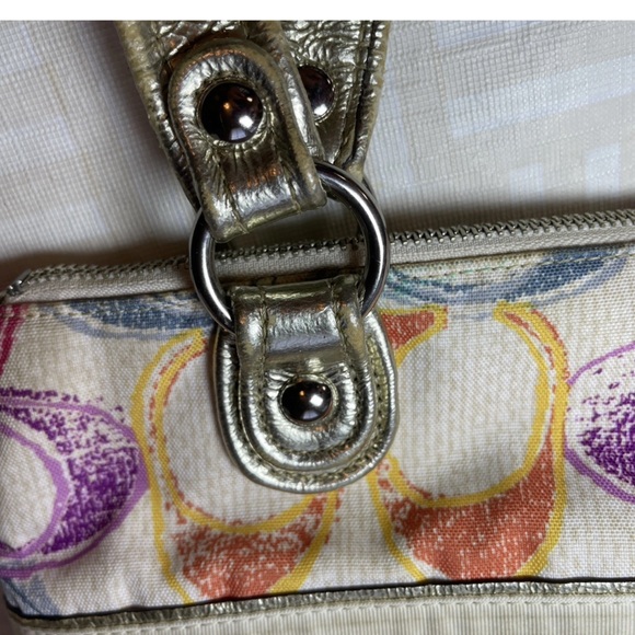 Large Coach Colorful Patterned Women's Bag- metallic handles, canvas Monogram C - Picture 9 of 16